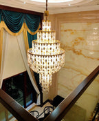 Luxury Multi-Tiered Crystal Glass Buckles Chandelier for High-Ceiling