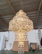 Luxury Multi-Tiered Crystal Glass Buckles Chandelier for High-Ceiling
