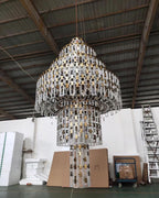 Luxury Multi-Tiered Crystal Glass Buckles Chandelier for High-Ceiling