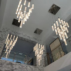 Modern Crystal Stick Chandelier with Glacier Bubble Design in Gold, Chrome, and Black Finish - High-Quality
