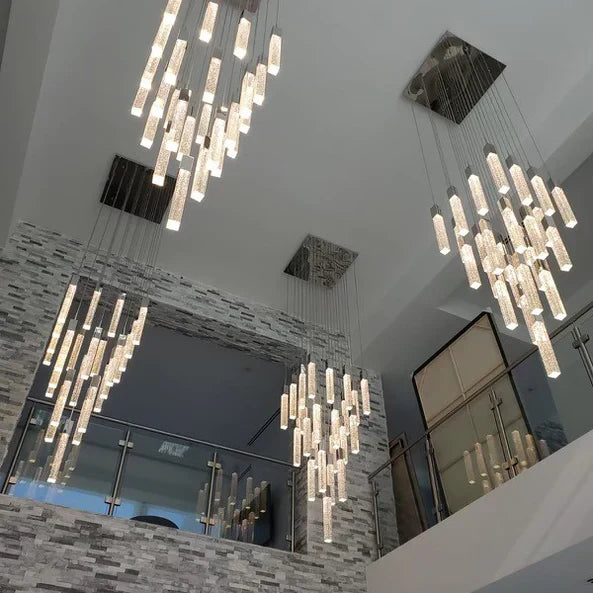 Modern Crystal Stick Chandelier with Glacier Bubble Design in Gold, Chrome, and Black Finish - High-Quality