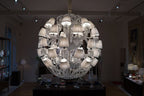Luxury Globe-Shaped Crystal Chandelier with Fabric and Crystal Glass Shades, High-Quality Finish