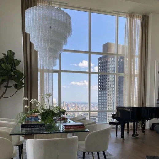 Hand-Blown Glass Tiered Round Chandelier with Metal Finish, 3-4-5-7 Tiers Modern Art Design