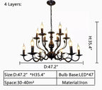 Multi Layer Iron Chandelier with Electronic Candles in Vintage Country Style for Living Room Cafe and Study