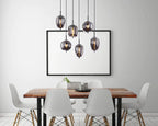 Modern Rectangular Smoky Gray Glass and Metal Chandelier for Dining Room & Kitchen Island