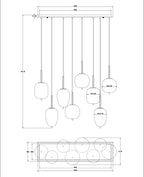 Modern Rectangular Smoky Gray Glass and Metal Chandelier for Dining Room & Kitchen Island