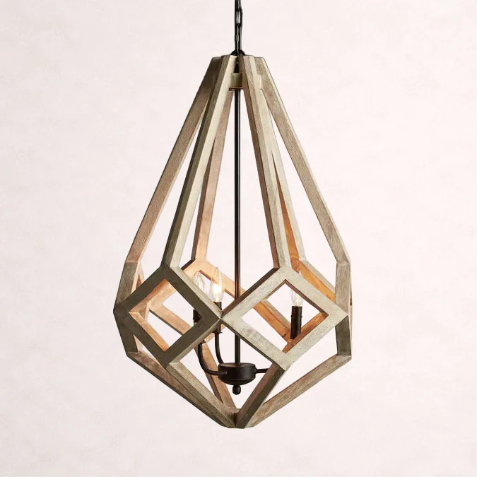 Wooden Prism Mango Wood Chandelier in Natural