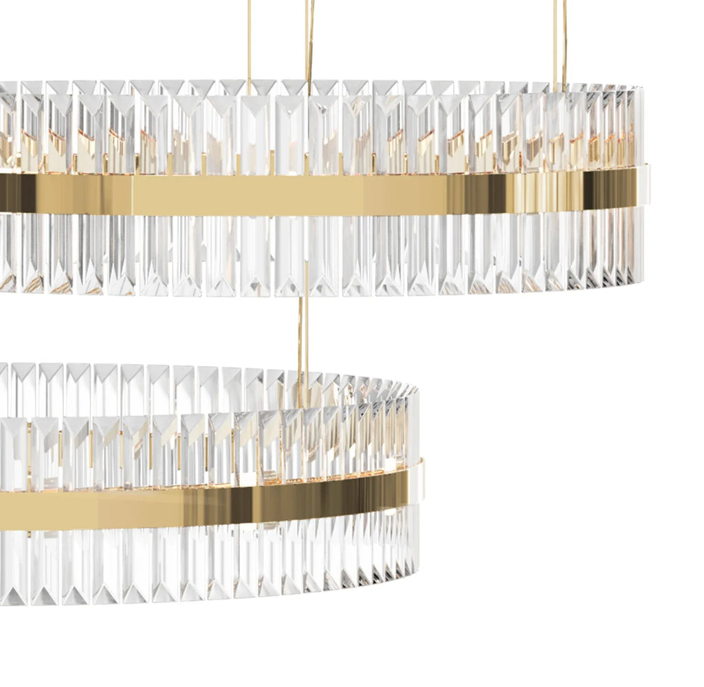 Gold Finish 5-Ring Crystal Chandelier with Metal and Glass Materials