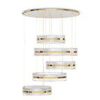 Gold Finish 5-Ring Crystal Chandelier with Metal and Glass Materials