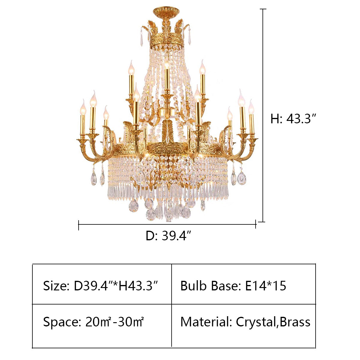 Stunning Oversized Luxury Golden Metal Candle Crystal Tassel Chandelier for High-Ceiling Staircase / entryway