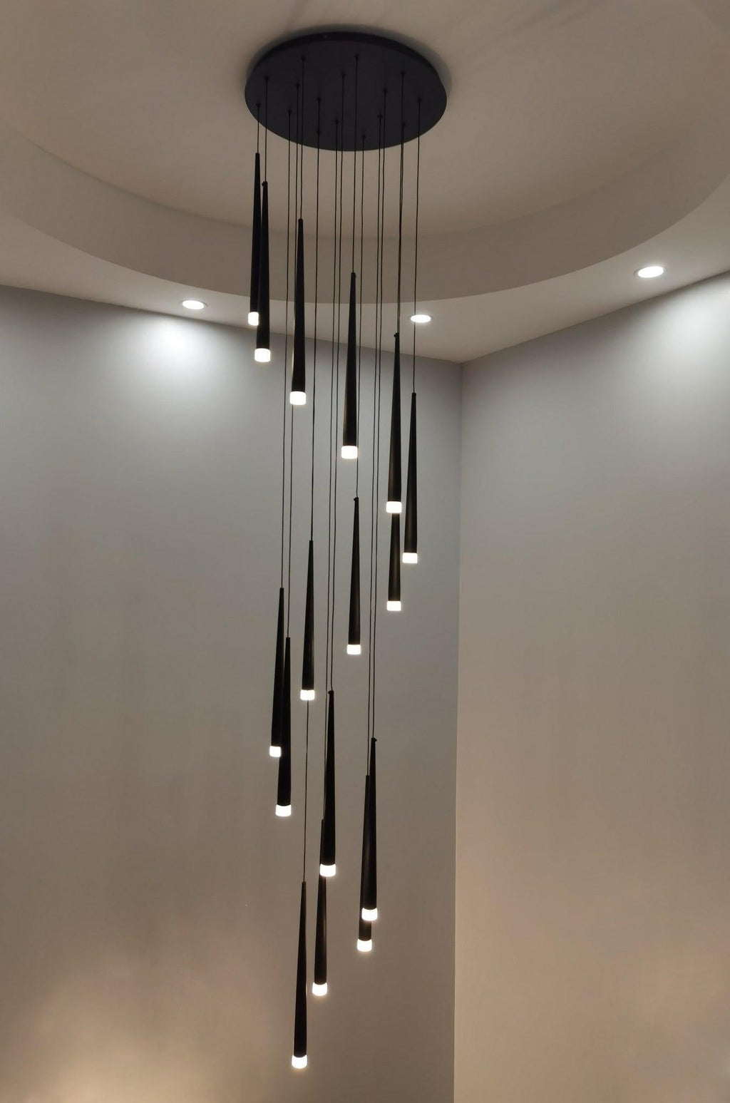 Minimalism Foyer Staircase Chandelier Ceiling Pendant Lighting for Living Room Entryway in Gold / Black Finish