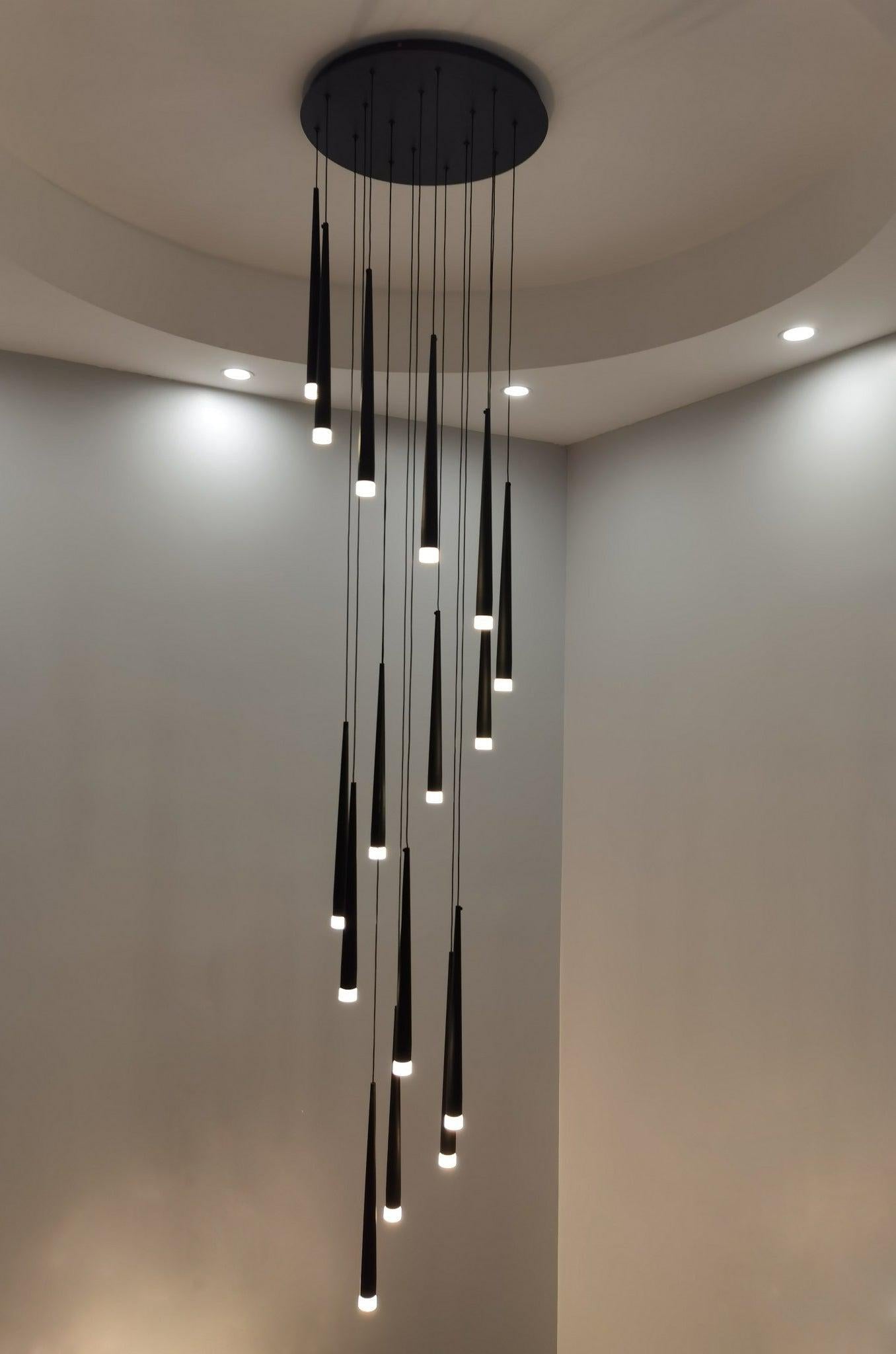 Minimalism Foyer Staircase Chandelier Ceiling Pendant Lighting for Living Room Entryway in Gold / Black Finish