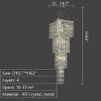 Extra Large Foyer Vertical Layers K9 Crystal Chandelier Chrome Ceiling Lighting for Staircase Entryway Decor