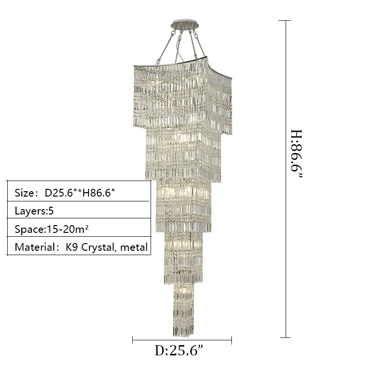 Extra Large Foyer Vertical Layers K9 Crystal Chandelier Chrome Ceiling Lighting for Staircase Entryway Decor