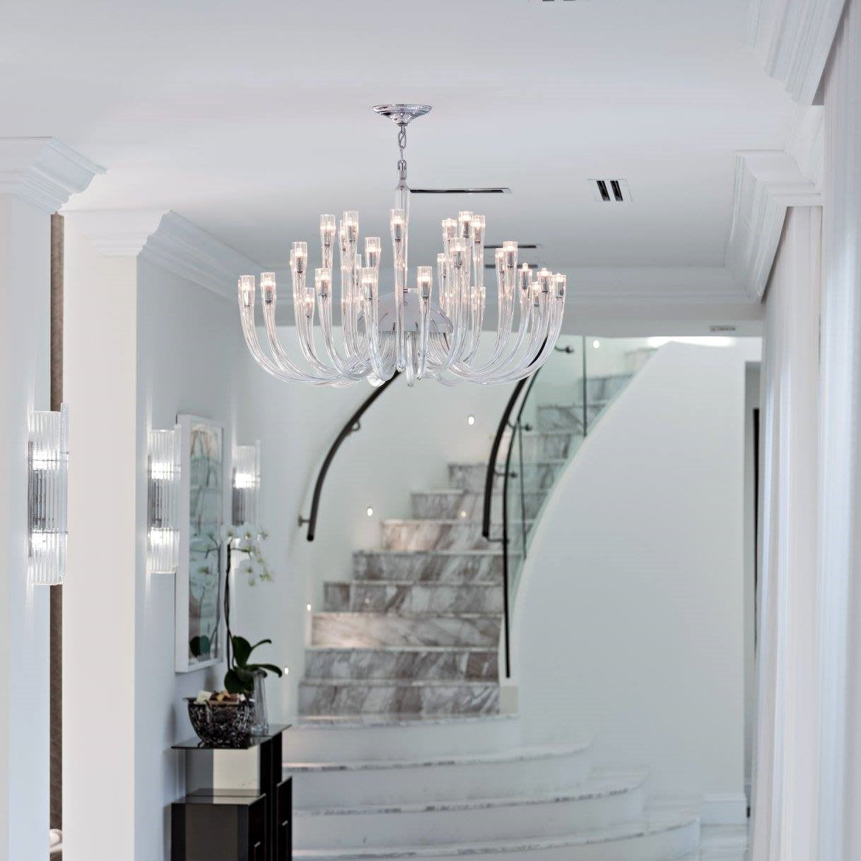 Modern Floral Reeded Glass Chandelier for Living / Dining Room