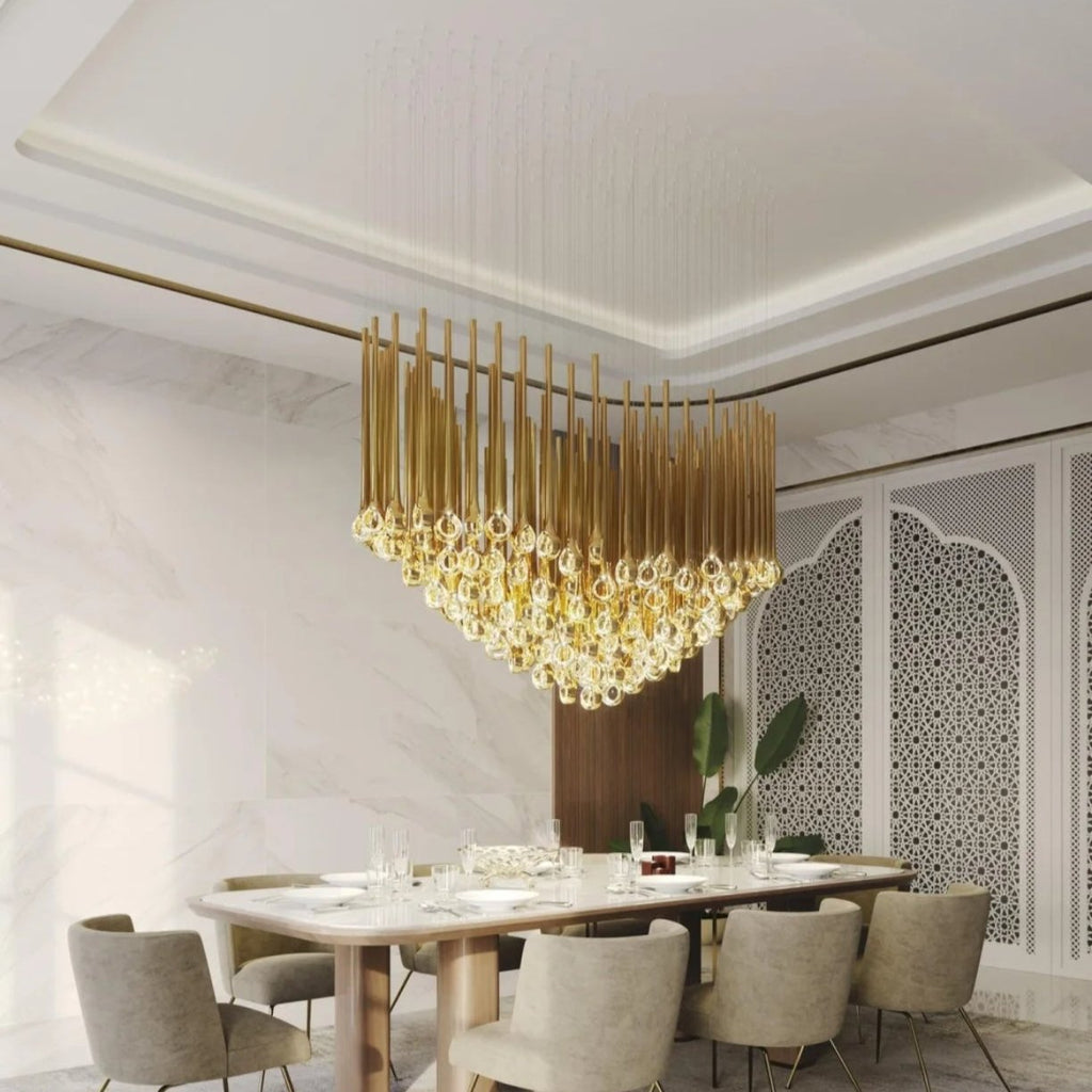 Modern Floating Long Gold Pendant Ceiling Chandelier for Living Room / high-Ceiling