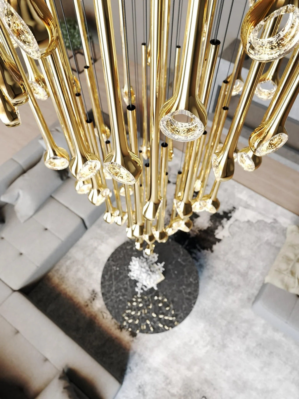 Modern Floating Long Gold Pendant Ceiling Chandelier for Living Room / high-Ceiling