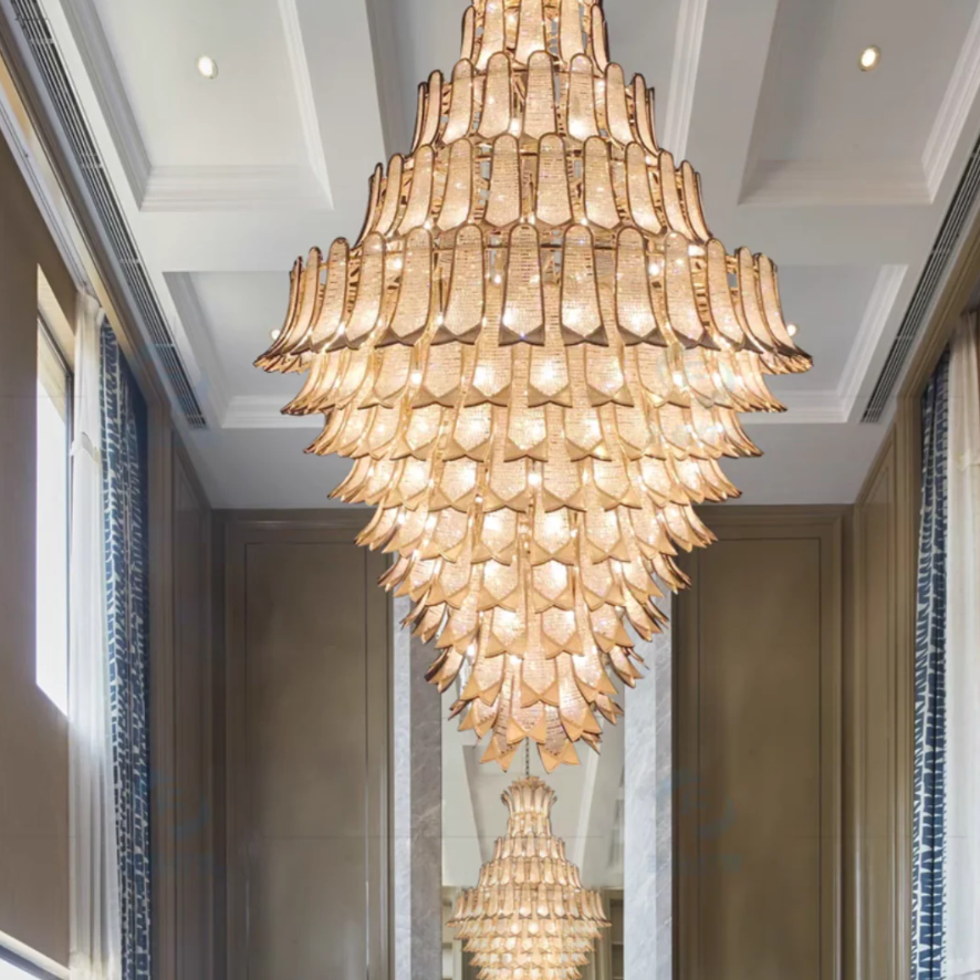 Extra Large Luxury Multi-Tier Gold Crystal Chandelier for Stairs / large High-Ceiling Room