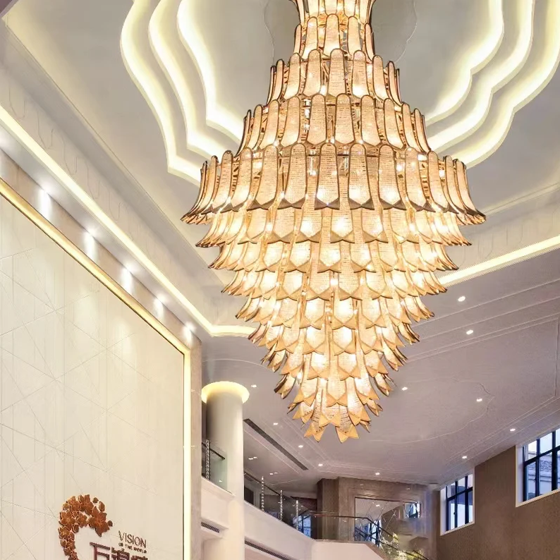 Extra Large Luxury Multi-Tier Gold Crystal Chandelier for Stairs / large High-Ceiling Room