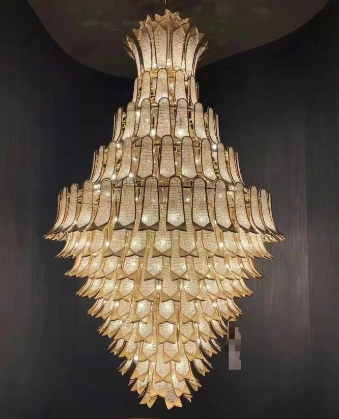 Extra Large Luxury Multi-Tier Gold Crystal Chandelier for Stairs / large High-Ceiling Room