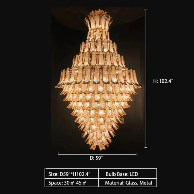 Extra Large Luxury Multi-Tier Gold Crystal Chandelier for Stairs / large High-Ceiling Room