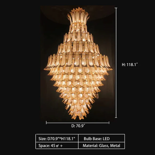 Extra Large Luxury Multi-Tier Gold Crystal Chandelier for Stairs / large High-Ceiling Room