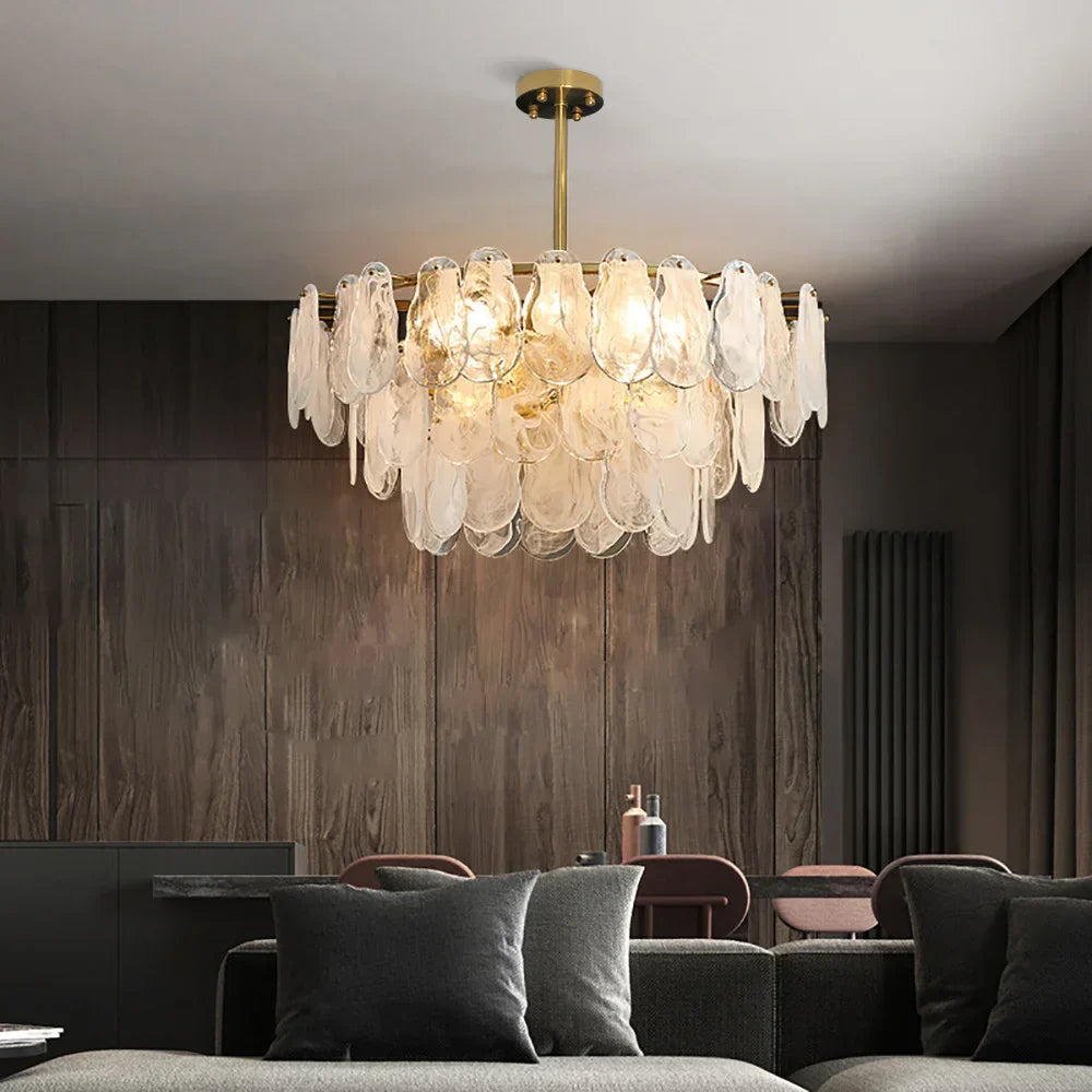 Cloude Modern 3 Tiered Cloud Glass Chandelier Adjustable Hanging Rod, 8-Light