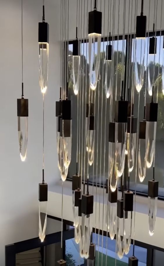 Modern Light Luxury Round / rectangle Ceiling Pendant Light in Black Finish for Kitchen Island / Staircase /