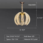 Luxury K9 Crystal Pendant Chandelier with Curved Vacuum Plating Finish, Unique Lantern Shape for Living Dining