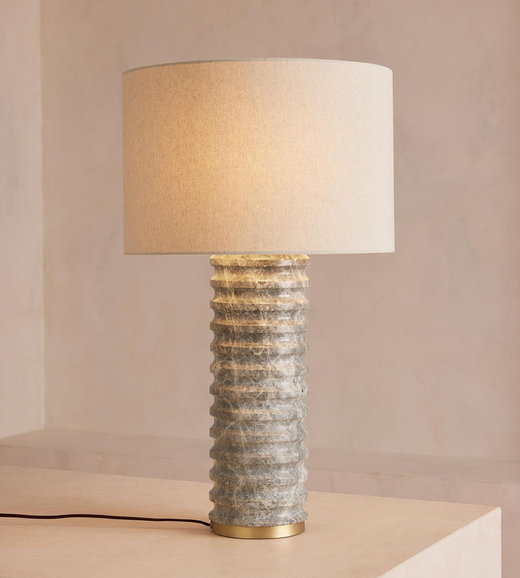 Tall Marble Table Lamp in Antiqued Brass - Erhaus product image 2