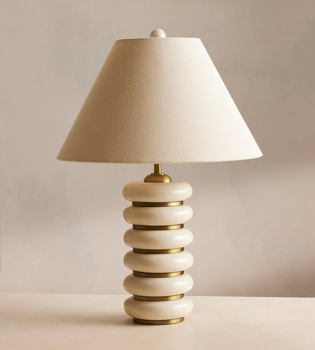 Cream Lacquer Table Lamp with Linen Shade - Erhaus product image 3