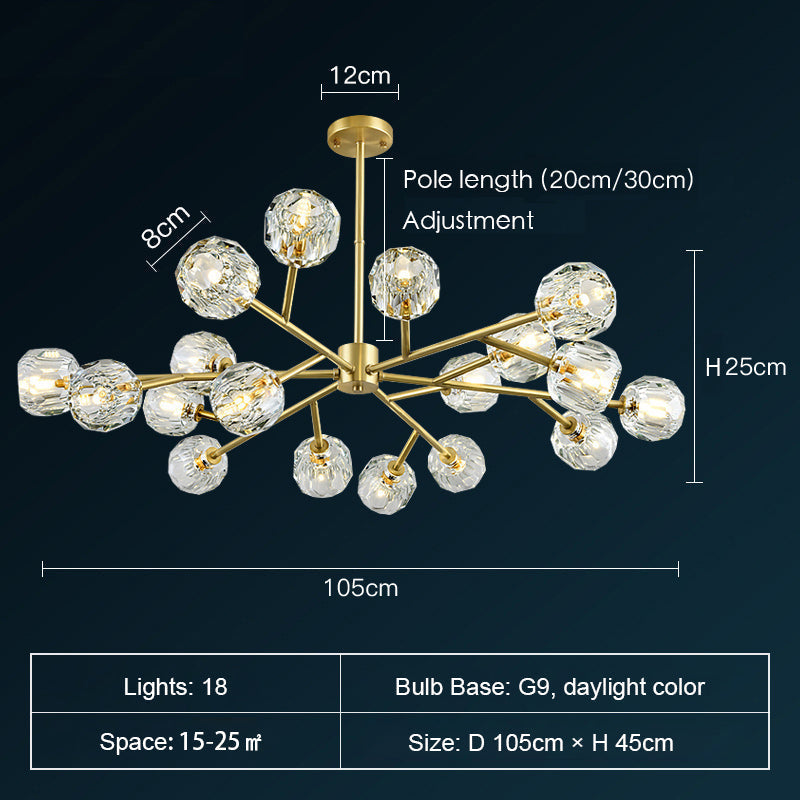 Brass Sputnik Chandelier with K9 Crystals Ceiling Light