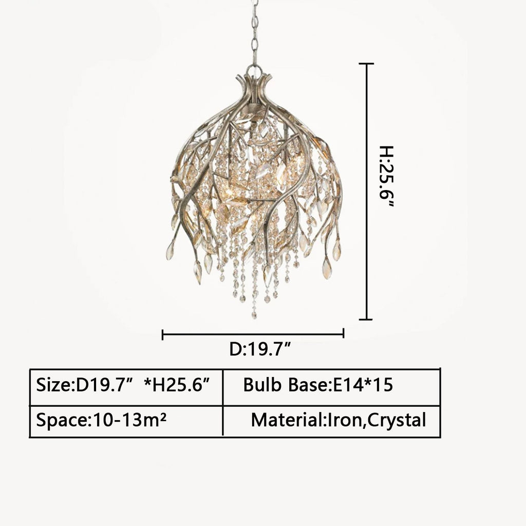 Vintage Style Branch Chandelier with Multi-Crafted Metal and Crystal Finish for Dining Table