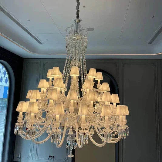 Light Luxury Classic Long Version Tiered Candle Light Crystal Chandelier for High-Ceiling Rooms / living Room