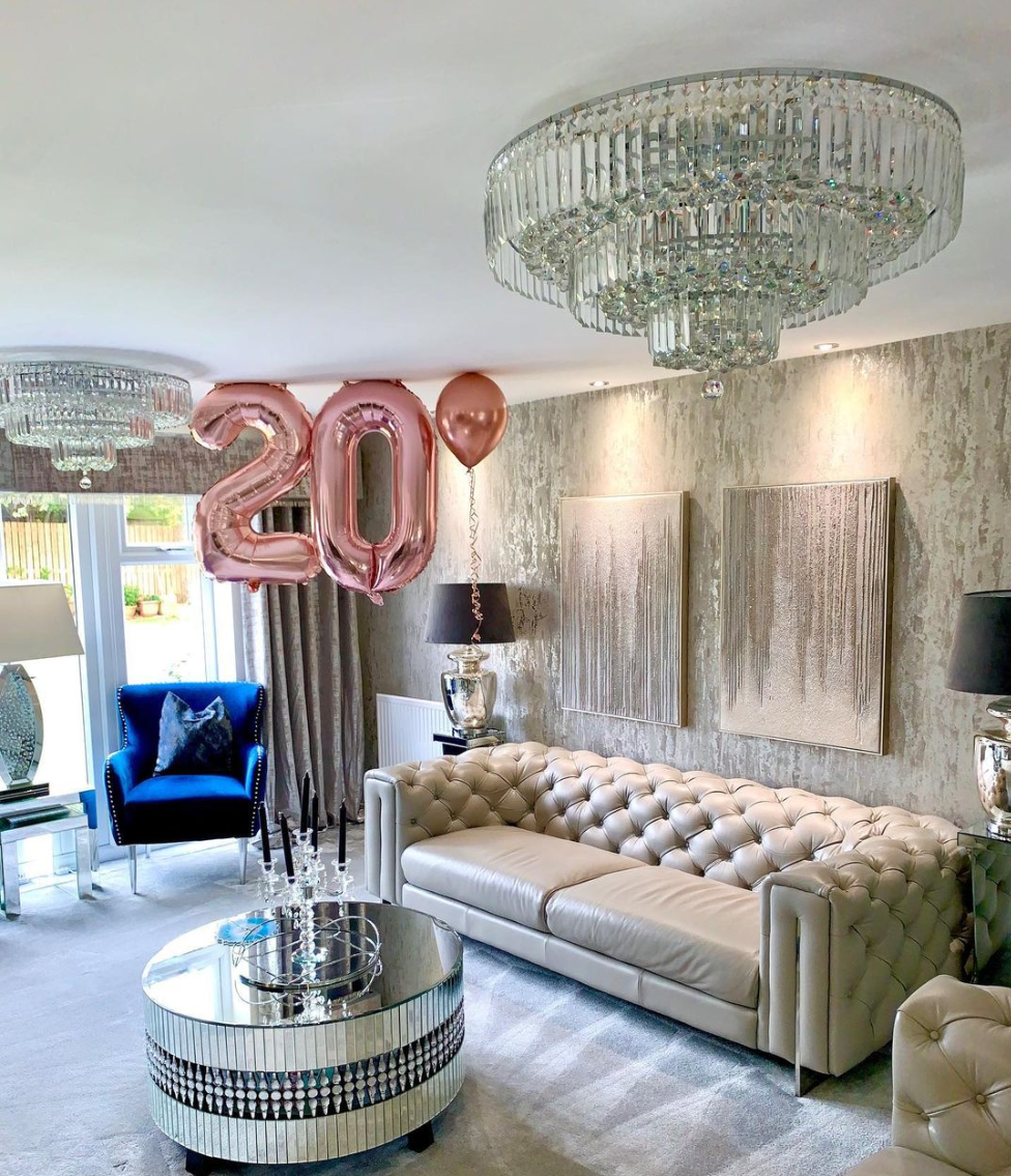 Extra Large Multi-Tier Round Flush Mount Crystal Rods Chandelier for Living Room