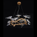 Lucky Bird Glass Brass Branch Round Chandelier