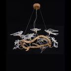Lucky Bird Glass Brass Branch Round Chandelier