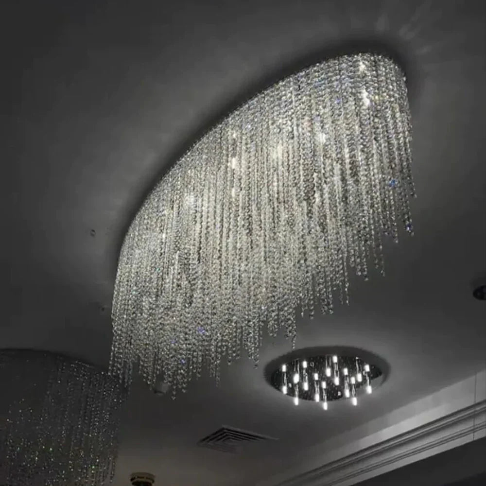 Modern Luxury Tassel Flush Mount Oval / round Crystal Chandelier Set for Living Room / bedroom / dining Room