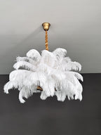 Elegant Ostrich Feather Brass Living Room Chandelier Pure Copper Ceiling Lighting for Women's Bedroom