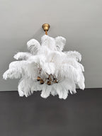 Elegant Ostrich Feather Brass Living Room Chandelier Pure Copper Ceiling Lighting for Women's Bedroom