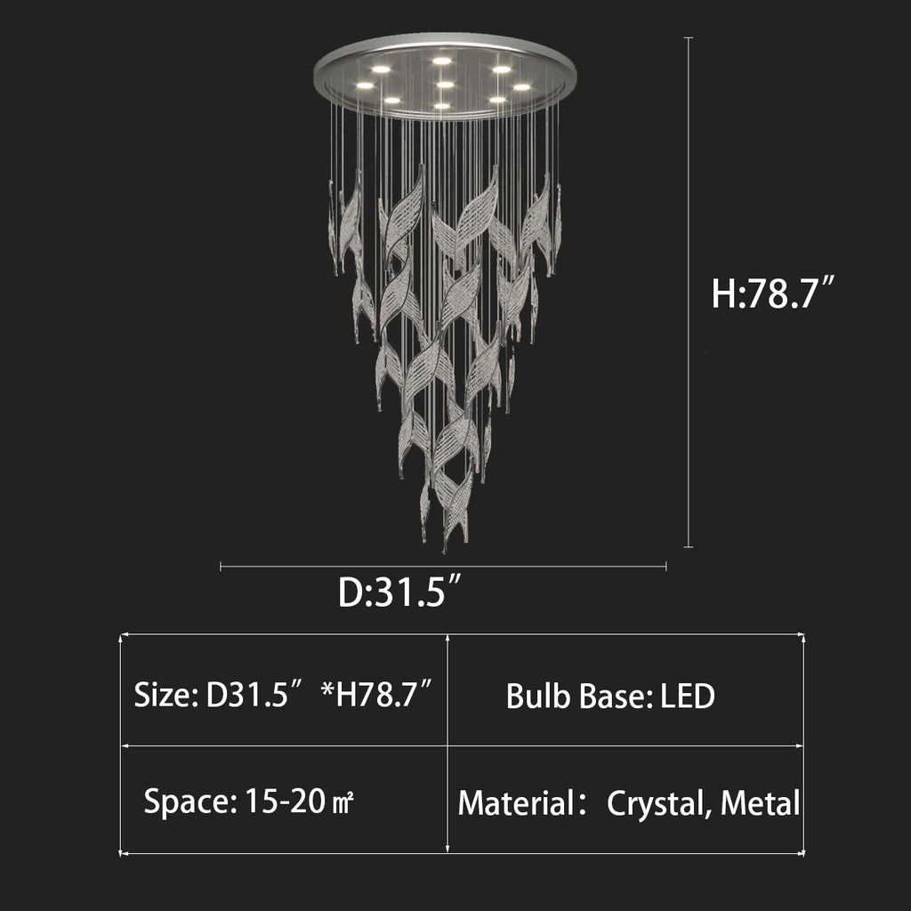 Modern Light Luxury Multi-Layered Openwork Leaf Crystal Chandelier for Living Room / Staircase / duplex