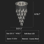Modern Light Luxury Multi-Layered Openwork Leaf Crystal Chandelier for Living Room / Staircase / duplex