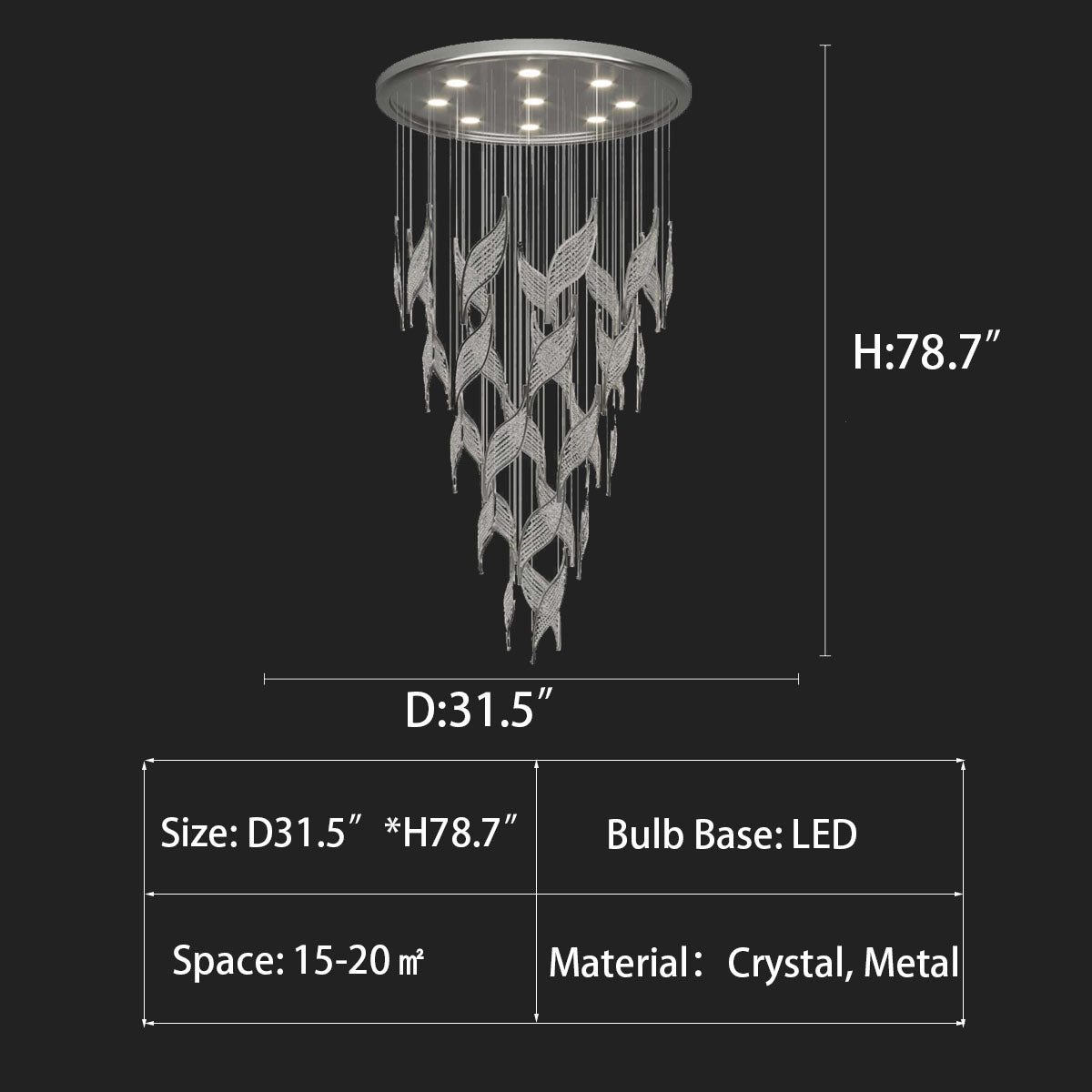 Modern Light Luxury Multi-Layered Openwork Leaf Crystal Chandelier for Living Room / Staircase / duplex