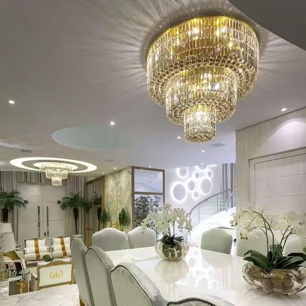 Extra Large Gold Flush Mount Crystal Light Round 3-Layers Decorative Living Room / dining Room Light