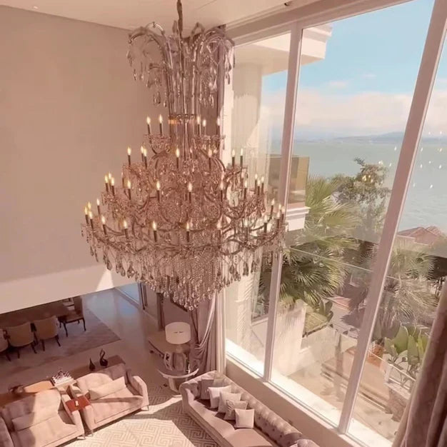 Luxury Multi-Layer Tiered Candle Crystal Chandelier with Gold / silver Metal Finish