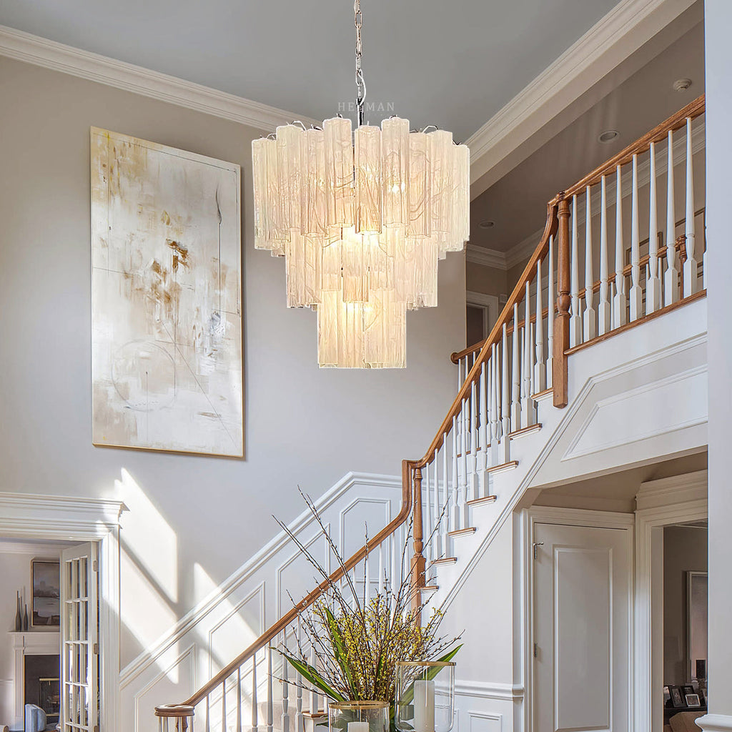 Murano Glass Chandelier – 48 Tubes – Alabaster White
