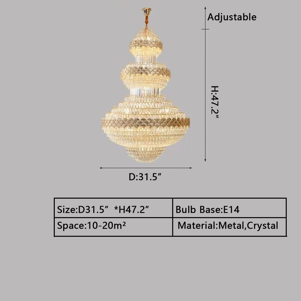 Extra Large Multi-Layers Gold Luxury Crystal Chandelier Modern Empire Decorative Crystal Light for Living Room