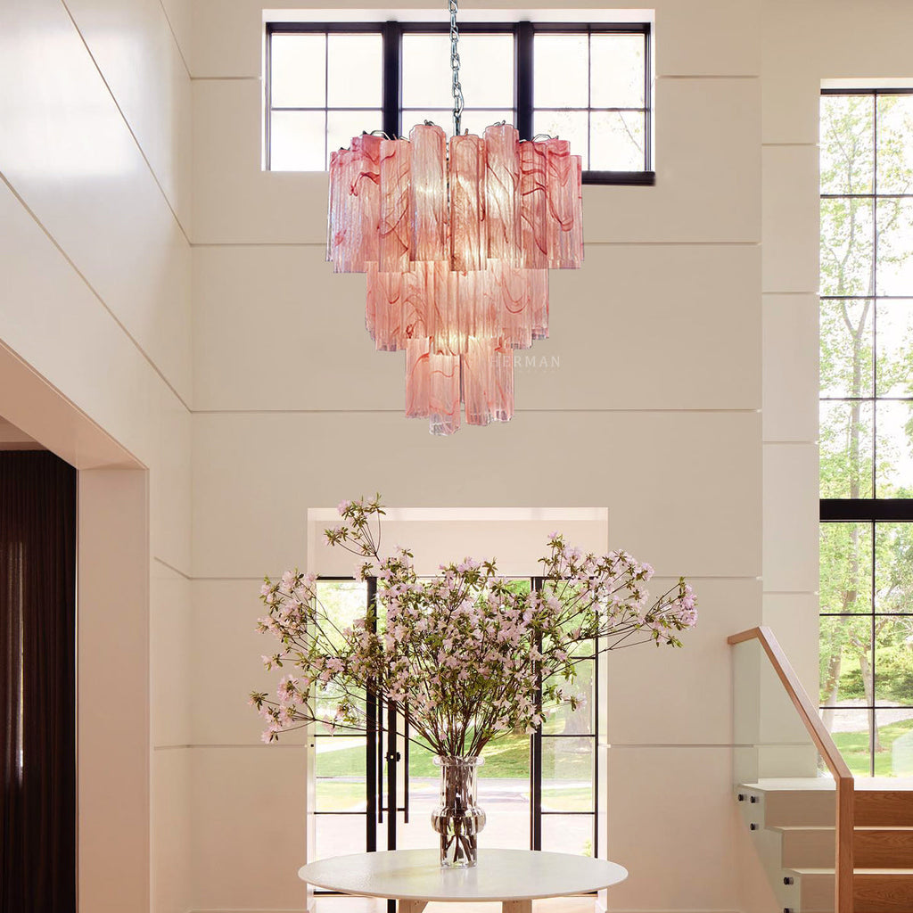 Murano Glass Chandelier – 48 Tubes – Alabaster Pink