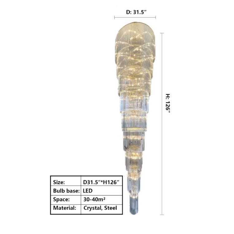 Extra Large Multi-Layers Long Golden Crystal Chandelier for 2-Storey / duplex Buildings / dining Room /