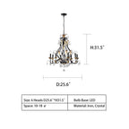 Large European-Style Iron Cascading Candle and Crystal Pendant for Living / Dining Room